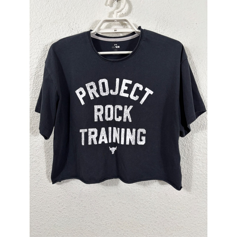Under Armour Project Rock Training Shirt Womens Medium Black Crop Tee